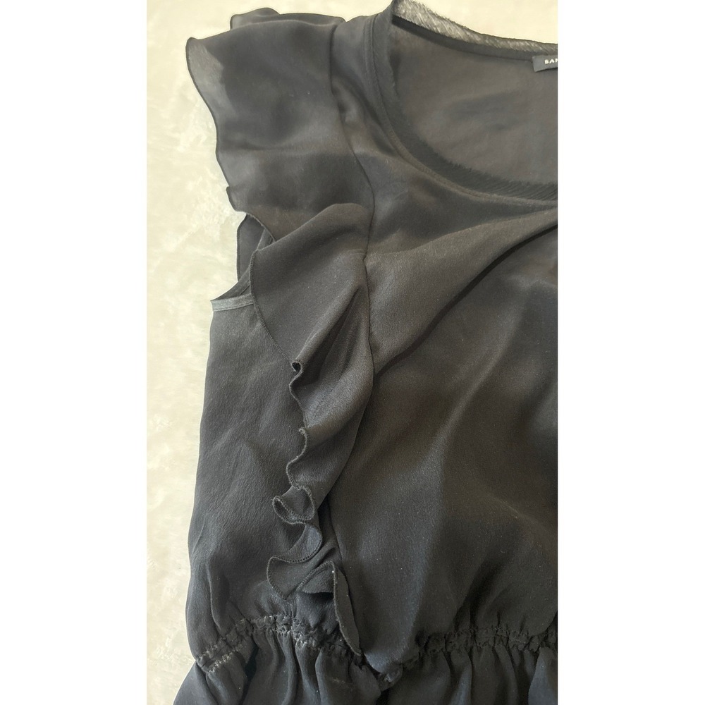 Banana Republic Black Silk Ruffle Peplum Blouse Flutter Sleeve Tie Waist XS - Picture 7 of 9